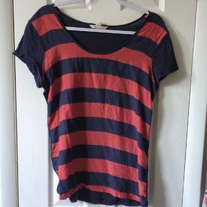 Banana Republic Navy and Red Striped Silk Cotton Tee Blouse Top